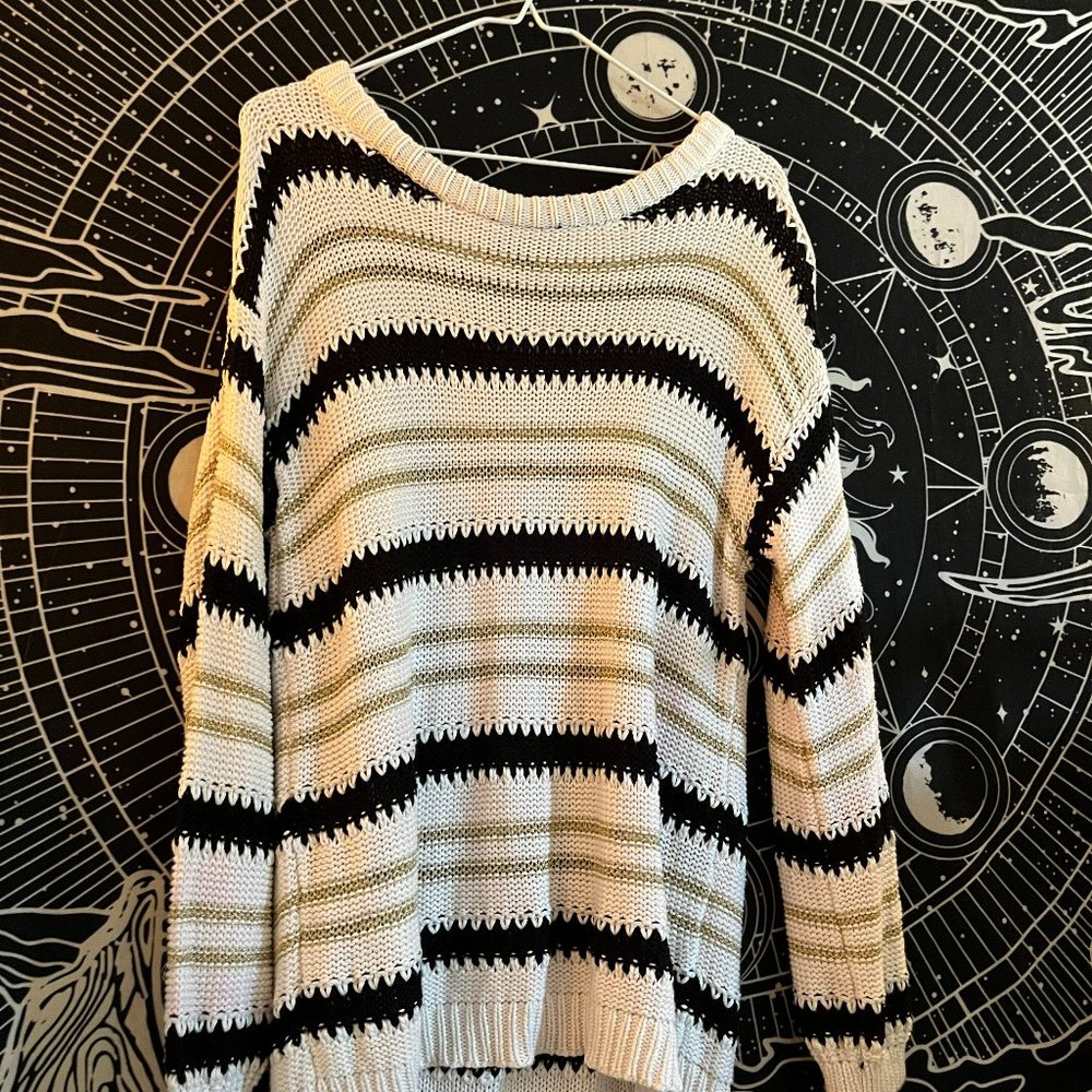 Beige Gold Navy Knitted Sweater - Size: S/M